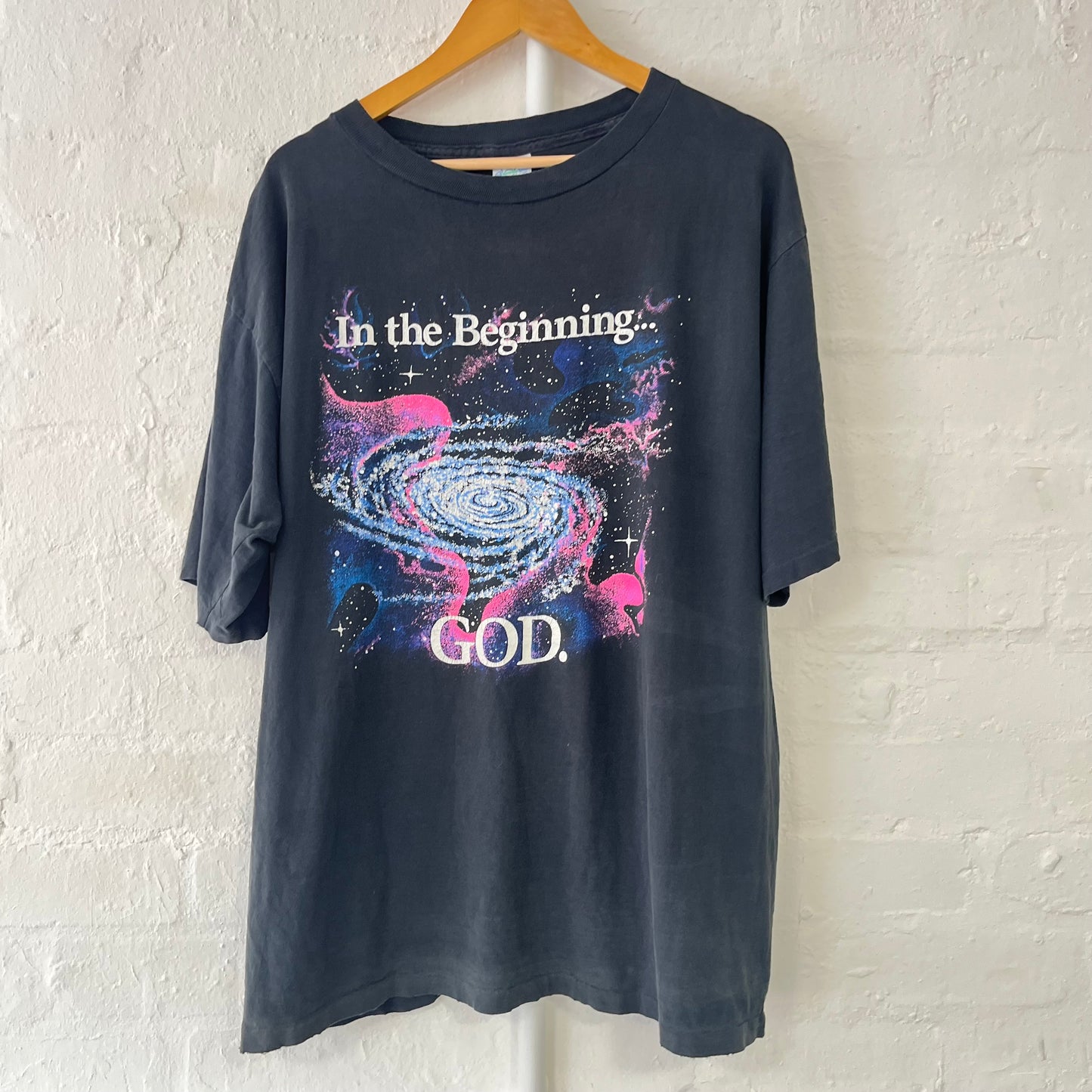 In the Beginning God Graphic T-Shirt XXL 90s Faded