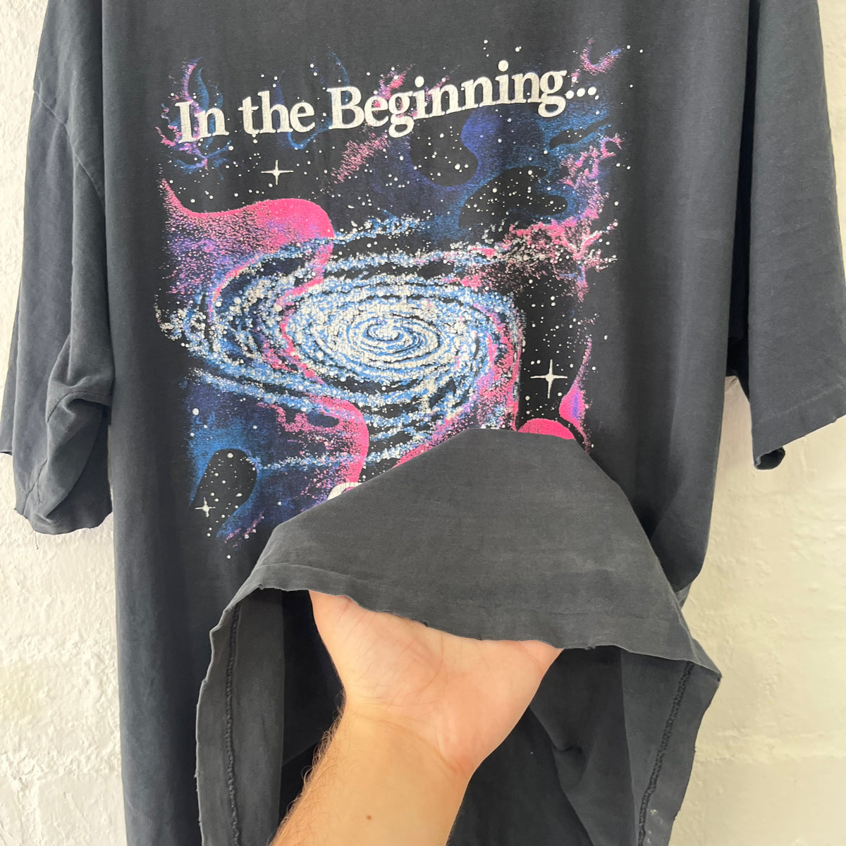 In the Beginning God Graphic T-Shirt XXL 90s Faded